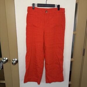 Loft Womens 6 Red The Palmer Wide Leg High Rise Linen Blend Pants Bottoms